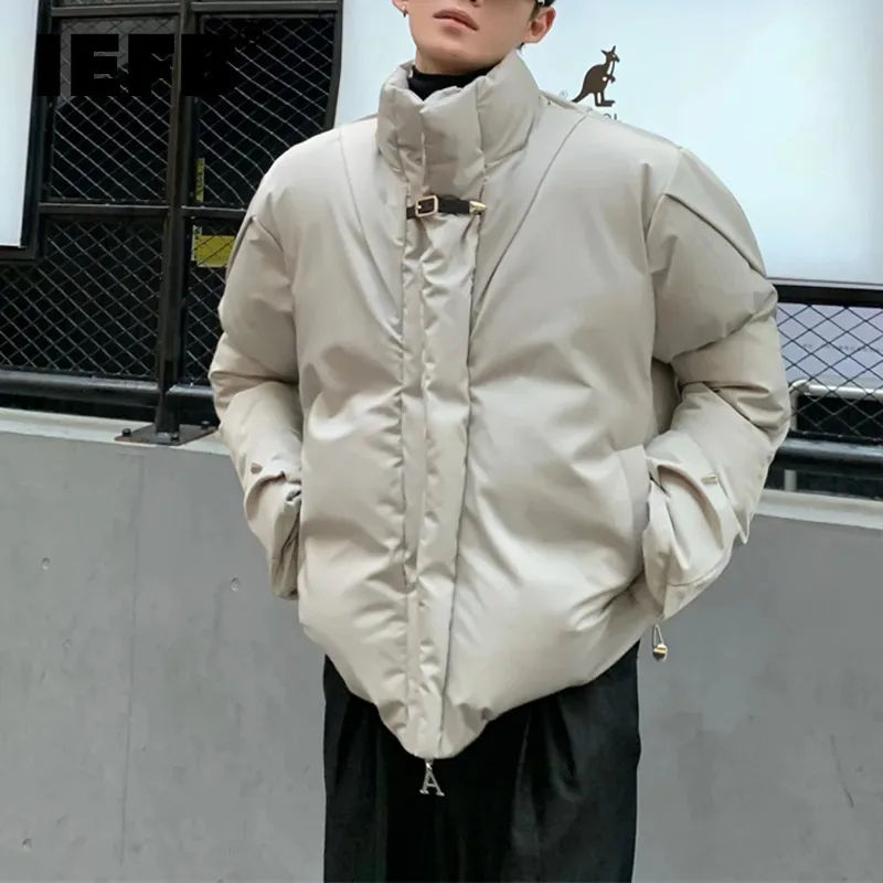 

IEFB Winter Men Cotton Clothing Fashion Niche Design Standing Collar Padded Jacket Thick Warm Loose Coat Trend Autumn New 9C2605