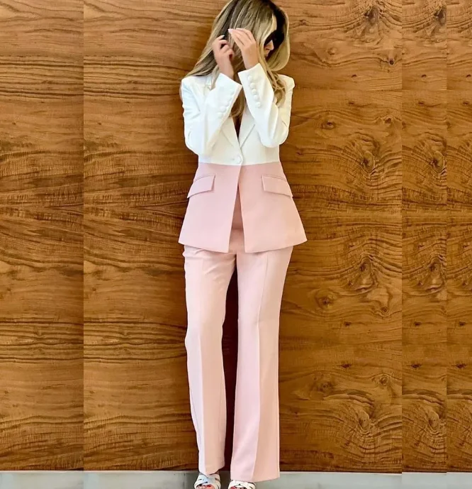 Women's Office Suit Set Single Button Color Block Patchwork Blazer Pants women blazer,women suit set