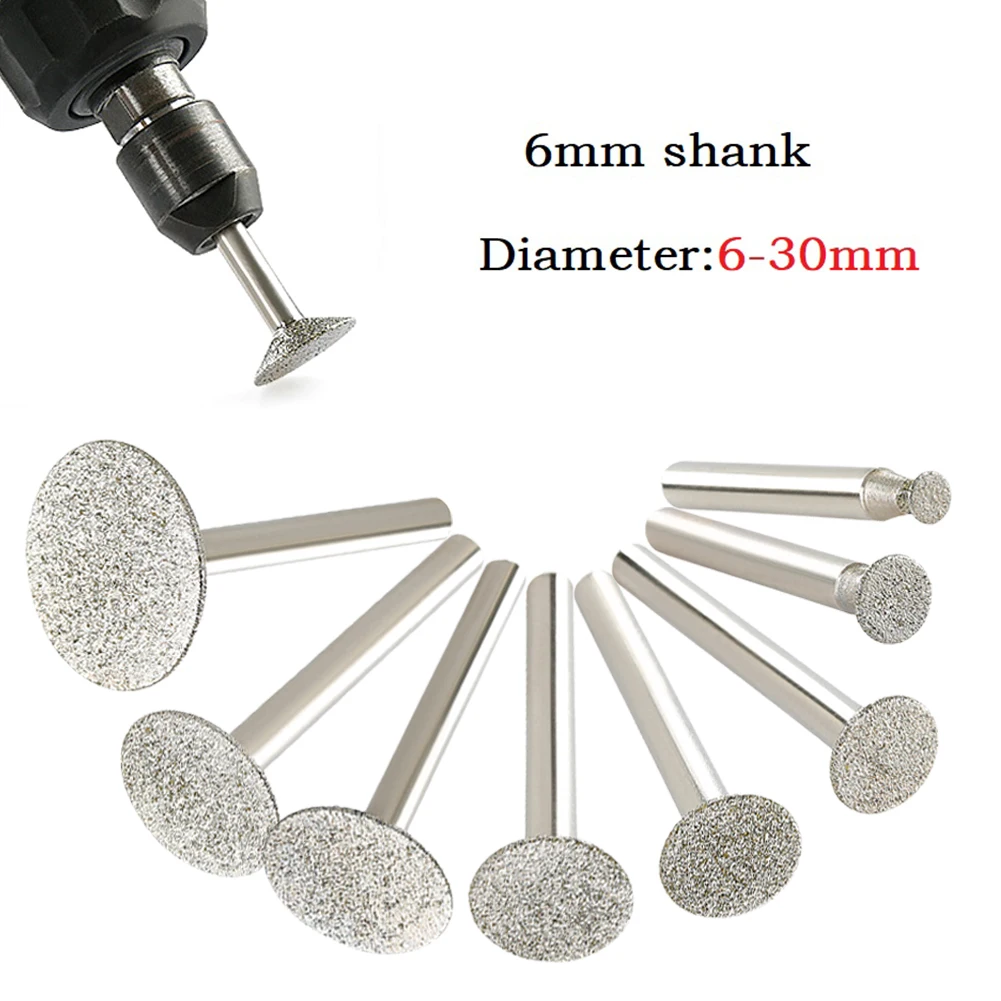 

1pc Diamond Grinding Head Mounted Points Carving Grinding Bit 6mm Shank For Stone Jade Carving Polishing Engraving Tools