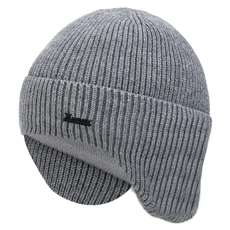 Hot Sale Men Winter Hat Plush Fleece Warm Earflap Cap Stylish Soft Beanie Hat For Male Outdoor Thicken Ski Sports Knitted Hat