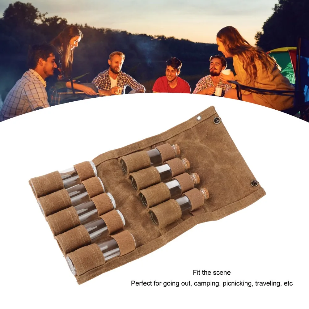 9 Pcs 내구성 캔버스 휴대용 향신료 가방 미니 튜브 다목적 향신료 용기 여행 향신료 키트 캠핑 요리
