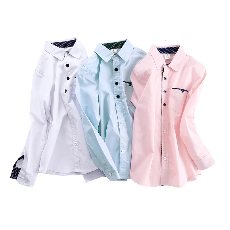 Kids Shirts Kids Clothes Spring Autumn Boys Cotton Blouses Kids Boys Long Sleeve Shirt Children Fashion Shirt 5-15 Years Turn-down Collar