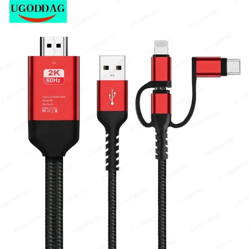 

3 в 1 Micro USB Type C к HDMI-совместимый адаптер кабель для IPhone X 6 7 8 IPad Samsung S8 S9 IOS Android Phone To TV HDTV