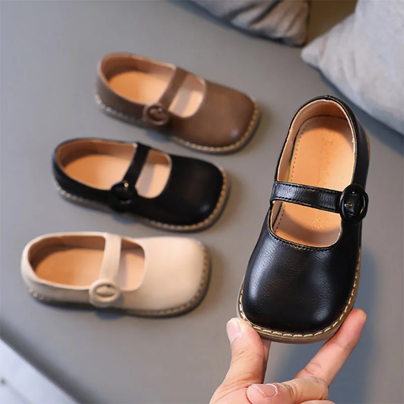 

Spring Girls Mary Janes Shoes Sqaure Toe Leather Shoes Buckle Strap Sewing Princess Shoes For Kids Children Toddlers 1-10 years