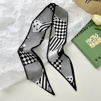 Fashion Skinny Silk Scarf for Women Plaid Hair Ribbons Headbands Bandana Female Bag Wrist Wrap Neckerchief Foulard Neck Ties 5