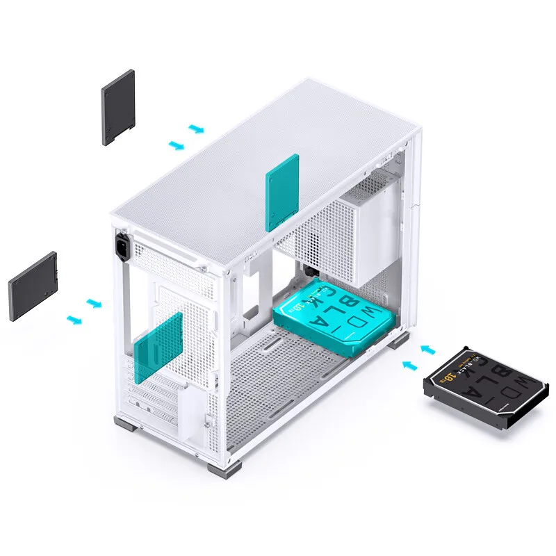 JONSBO Pinecone D31 메시 보조 스크린, 화이트 MATX 케이스, 듀얼 360 콜드 ATX 전원 C타입 Gen2, 10Gbps 표준 8 인치 스크린, 7 팬