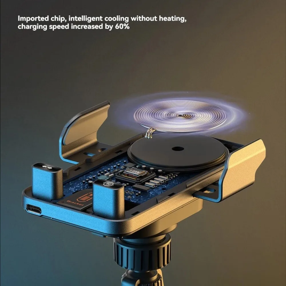 Car Holder Dual Motor Electric Rotating Opening Closing Mobile Phone Stand Mount 15W Wireless Fast Charging Car Phone Bracket