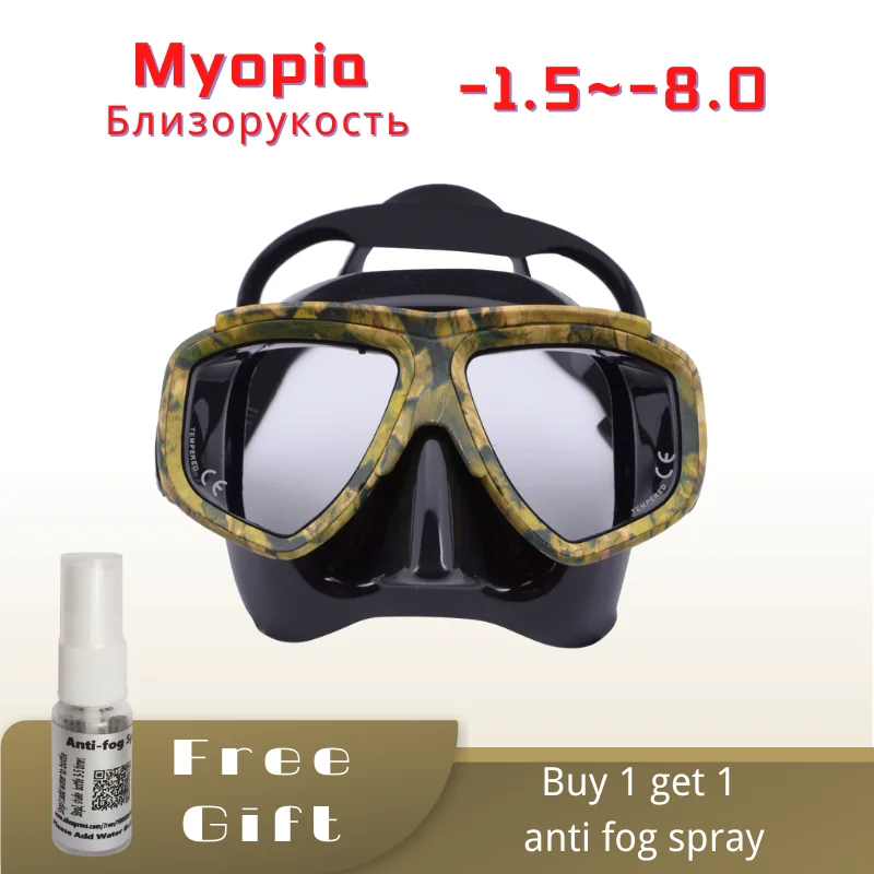 Myopia scuba diving Mask Camouflage anti fog for spearfishing gear