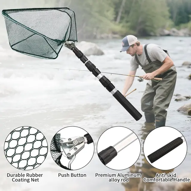 Fishing Landing Net Telescope Foldable Collapsible Extensible Fishing Net for Bird Fish Catch Release with Glove and Storage Bag 3