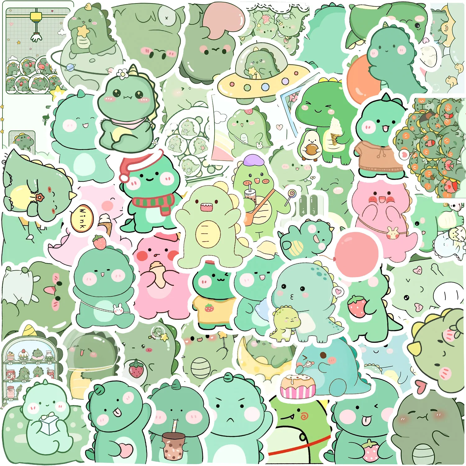 Cartoon Dinosaurs Stickers 50Pcs Cute Capybara Rabbit Cat DIY Sticker Gift Decals Decoration Suitcase Scrapbooking Laptop Phone