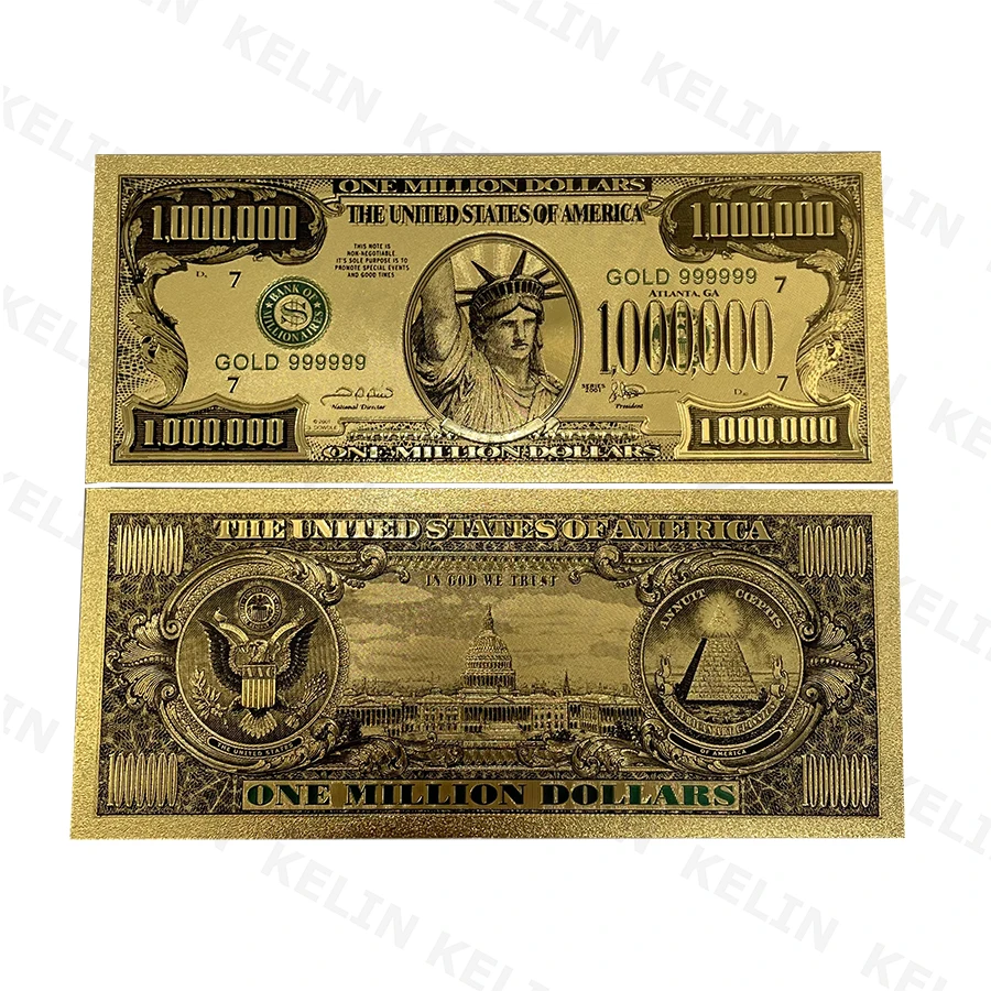 American Bill Dollar 24k Gold Note Fake Money 1 Million For Collection Statue of Liberty Souvenir Ticket Cards