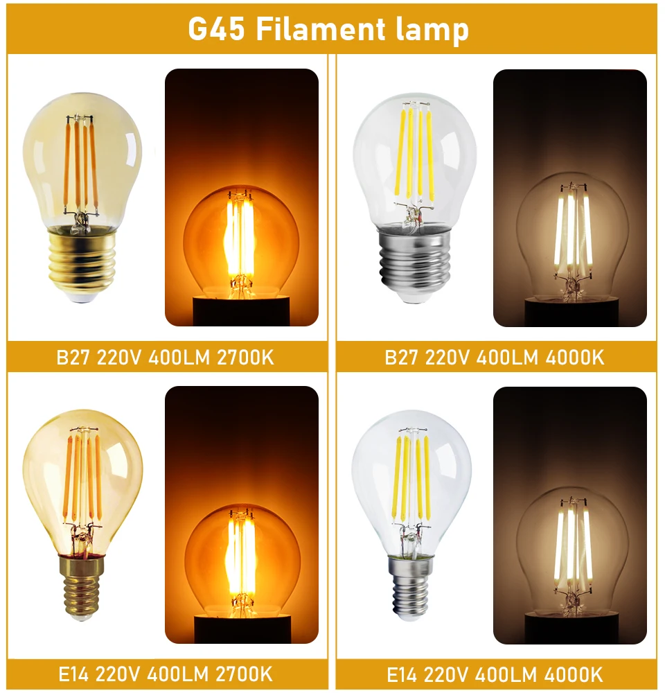 레트로 에디슨 LED 필라멘트 전구, E27 E14 B22 램프, AC220V 전구, C35 G45 A60 ST64 G80 G95 G125 유리 전구, 빈티지 캔들 라이트