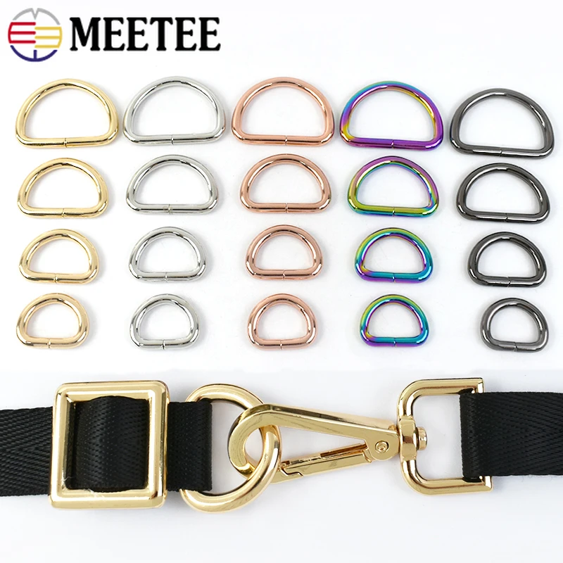 10Pcs Meetee 13-50mm Metal D Rings Gold Connection Ring Bag Hardware Shoes Garment Sewing Handbag Strap Connector Buckle Hook