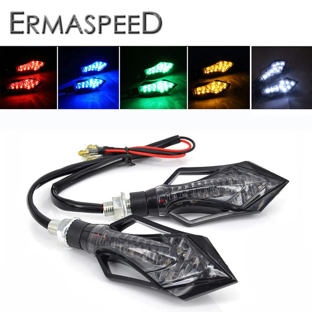 2PCS Arrow LED Motorcycle Turn Signals Blinker Flashing Steering Lights Warning Front Rear Indicators For Motorbike Scooter