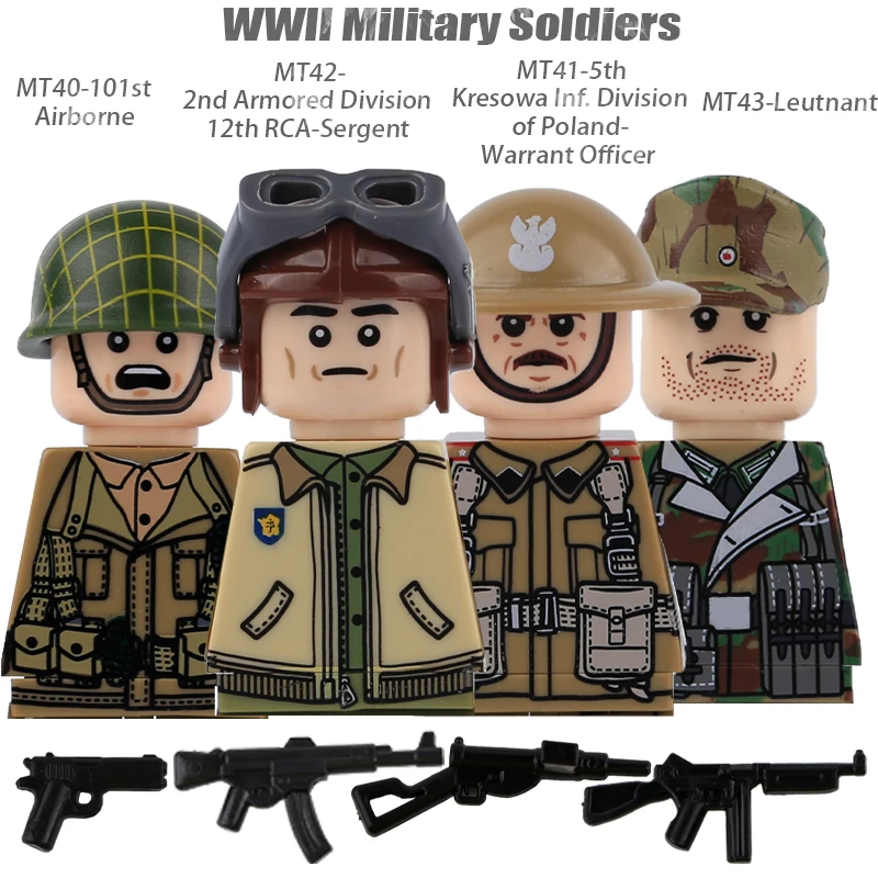 WW2 Military Camouflage Soldiers Building Set with Weapons and Helmets
