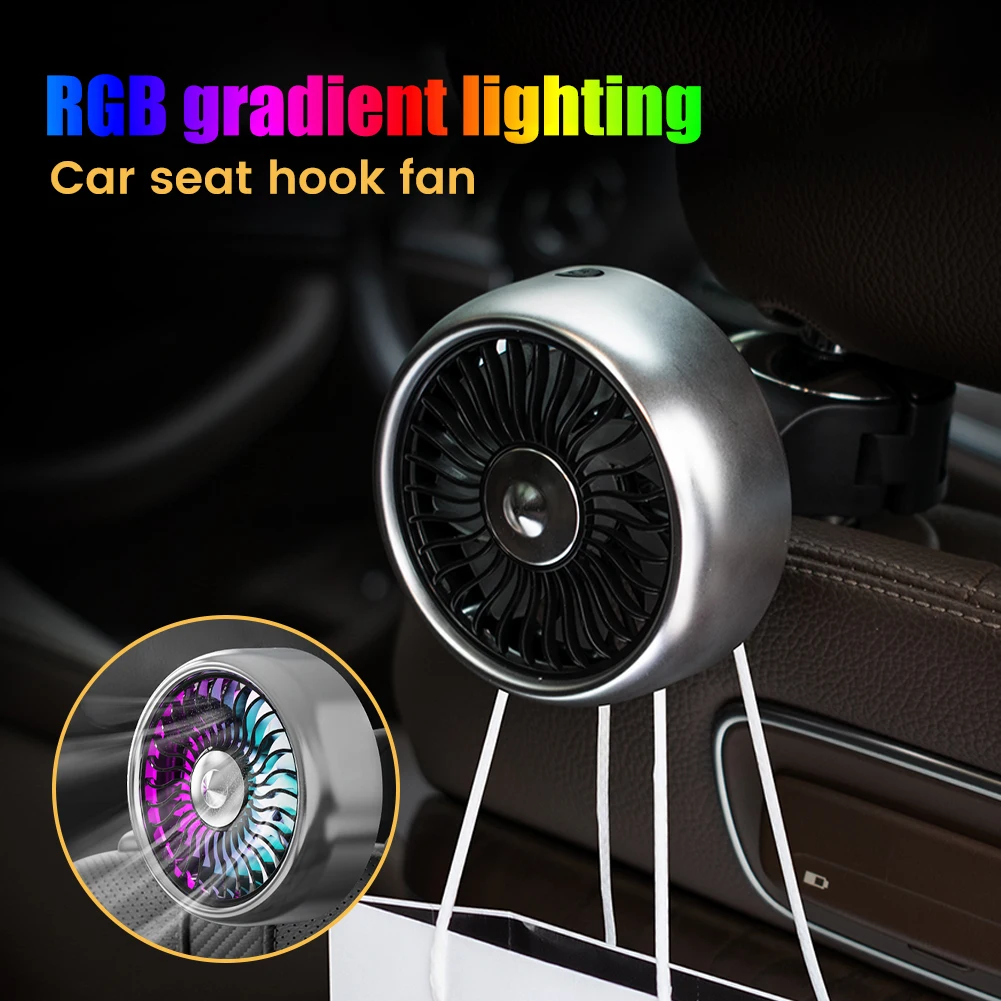 

Car Cooling Fan Universal USB for Rear Seat Passenger 3 Gear Headrest Mini Fan with Atmosphere Light Fixed Backseat Cooler Fan
