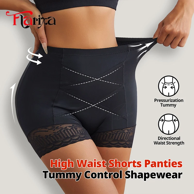 Flarixa Lace Safety Shorts Women High Waist Anti Friction Pants Cross Tummy Shaper Panties Smooth Hip Lift Lingerie Under Dress safety shorts high waist shorts high waist panties lace panties high waist underwear