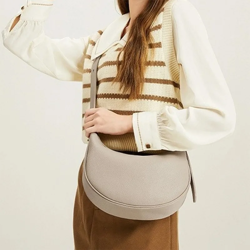 Vintage Women Bags High Quality PU Leather Underarm Totes Solid Color Commute Handbag Adjustable Half Moon Ladies Shoulder Bags