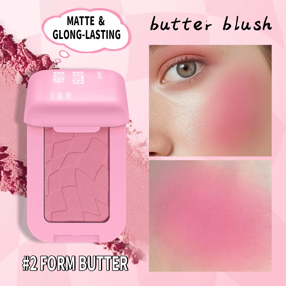 Pink Matte Butter Powder Blush Beauty Blush Palette High Pigment Facial Blush Powder For Women Long-Lasting Butter Scent Blush