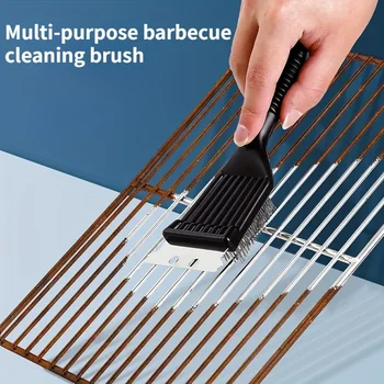 Brosse de nettoyage de gril robuste, poils en acier avec poignée en plastique pour le nettoyage en profondeur du barbecue, accessoires portables 1 pièce 1
