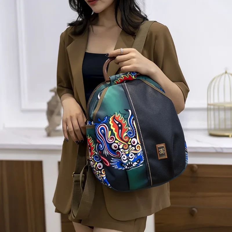 Mochilas de nailon con estampado de estilo nacional estético para