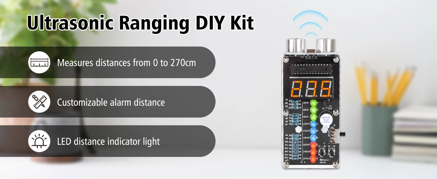 Ultraschall-Entfernungsalarm-DIY-Kit HC-SR04 Ultraschall-Entfernungsmesser Lötübungsset mit LED-Leuchten STEM Learning – Detail 1