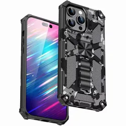 Air Hybrid Armor Military Grade Camouflage Case with Built - in Kickstand - iPhone 14 Pro (Camouflag black)