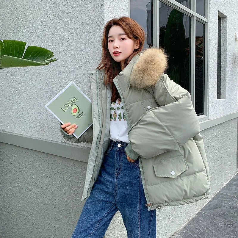 2023 New Women Down Cotton Coat Winter Jacket Female Short Parkas Loose Thick Warm Outwear Hooded Fur Collar Versatile Overcoat