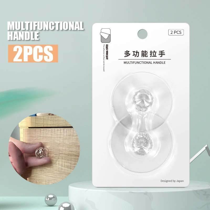 2pcs Self Adhesive Kitchen Pull Handle Acrylic Cupboard Dresser Drawer Knobs No Drilling