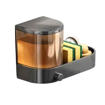 พร้อมถาดระบายน้ําเครื่องจ่ายสบู่ติดผนังพร้อมที่วางฟองน้ํามือกดผู้ถือของเหลวล้างจานความจุขนาดใหญ่กันน้ํา 8