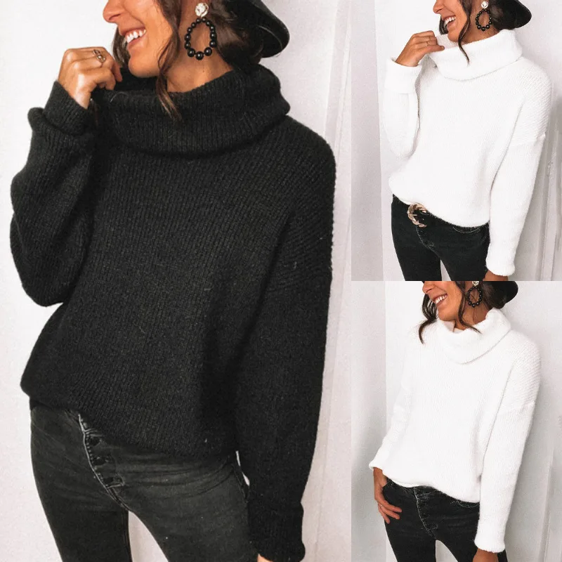 

Women's Sweater 2023 Autumn And Winter New European And American Solid Color Turtleneck Large-Size Sweater