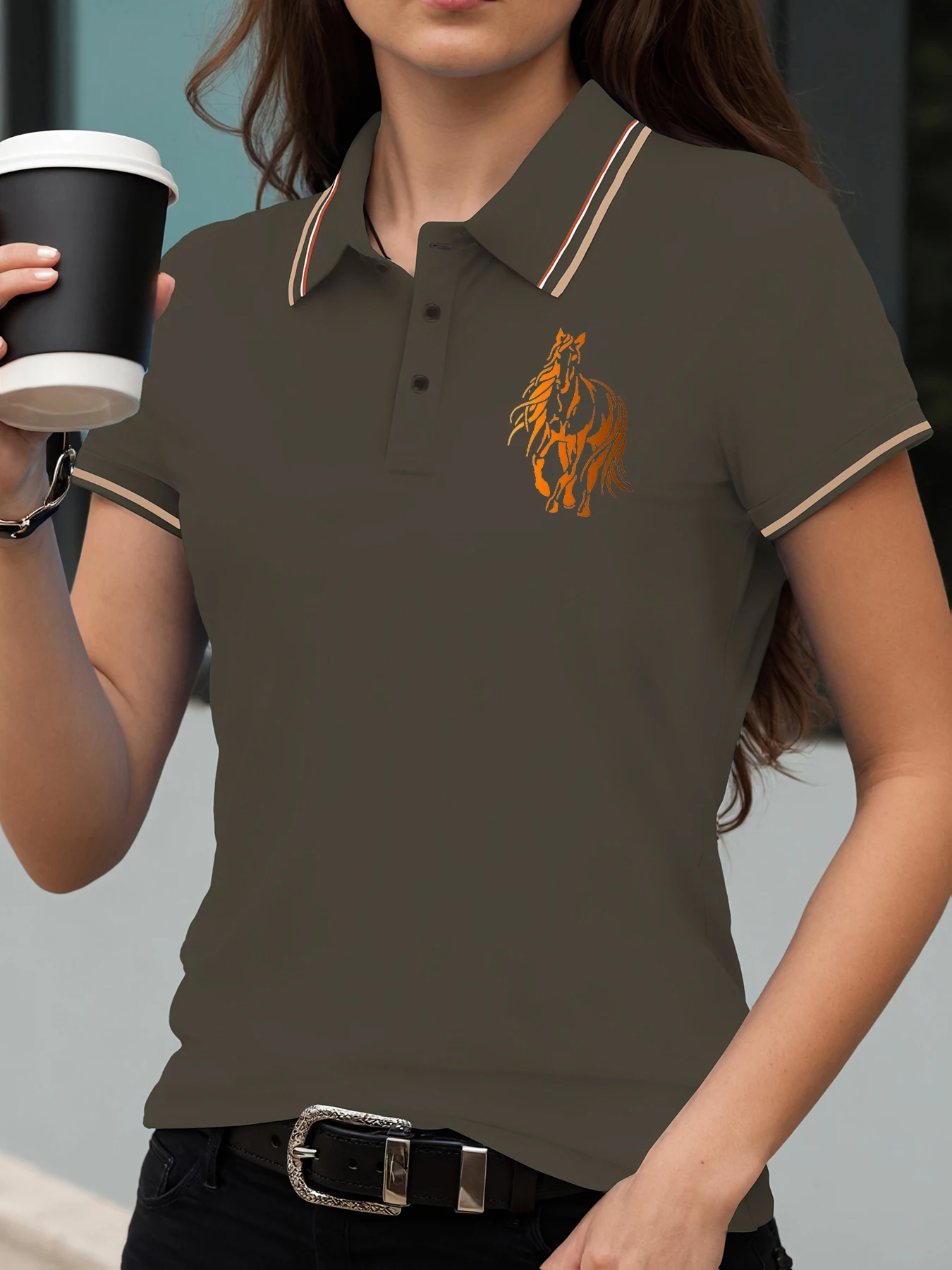 Golden Warhorse Printing Polo Shirt Women Sc276b387d5a6408b8312e0f0d1916336i