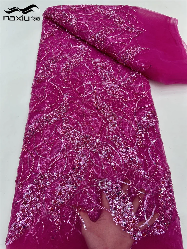 

Madison-African Lace Fabric with Sequins and Beaded Embroidery for Wedding, Nigerian Bridal, French Tulle, High Quality