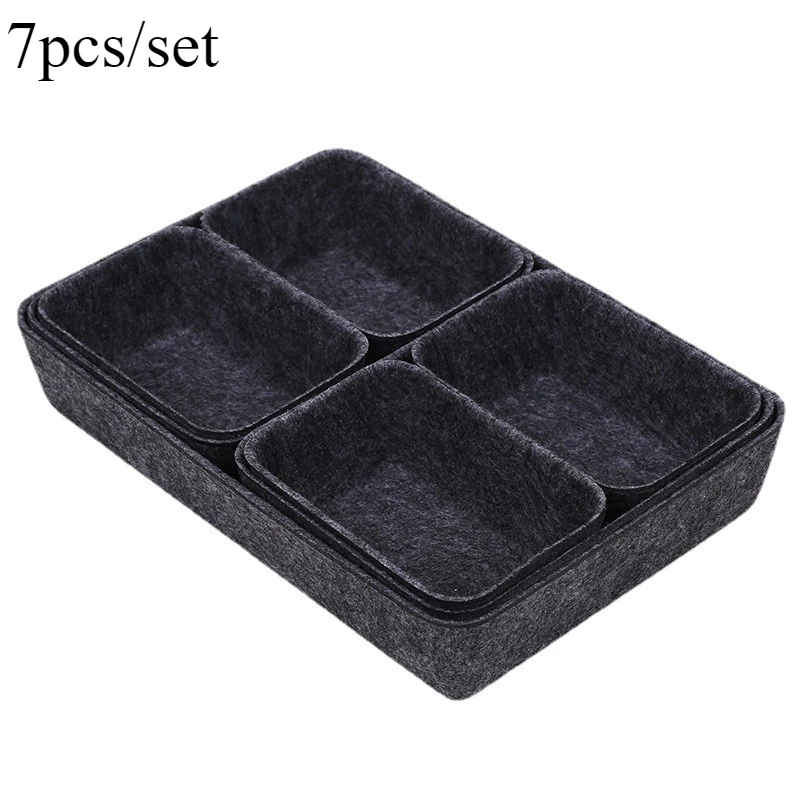 7pcs/set Felt Storage Box Organizer for Office Desk  Desktop Organization Accessories Multi-Purpose Felt Fabric Organizer 5