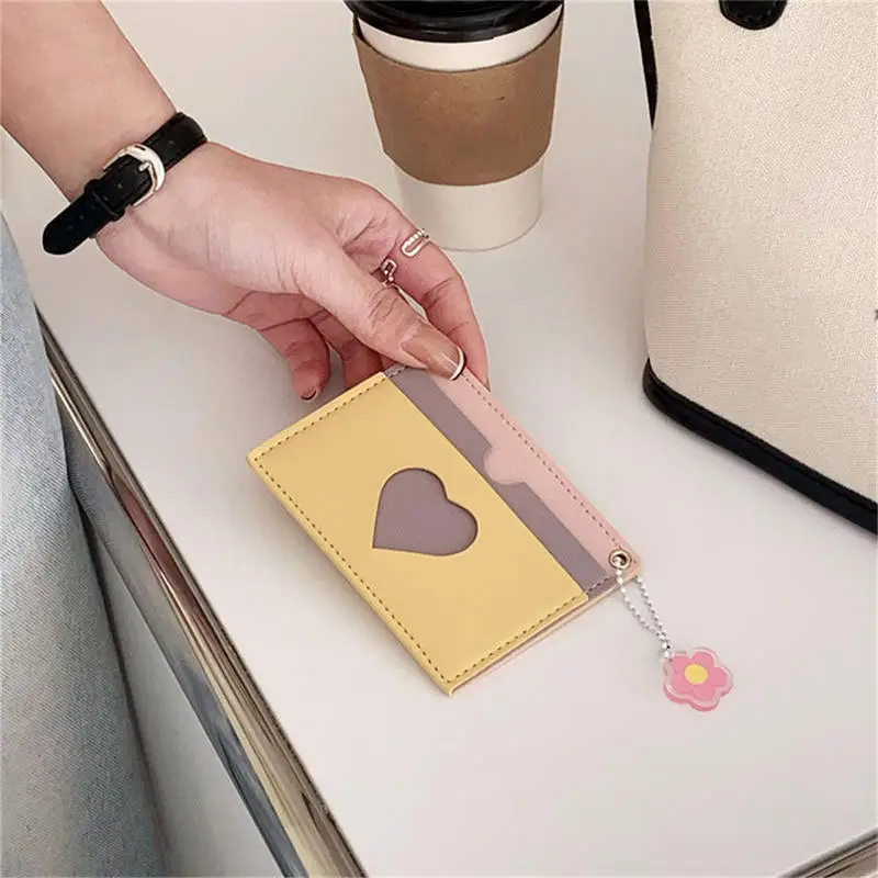 Ins Lovely Card Wallet PU Leather Luxury Cute Fashion Card Holder Girls Casual Heart Slim Woman Portable Cover Bag Gift