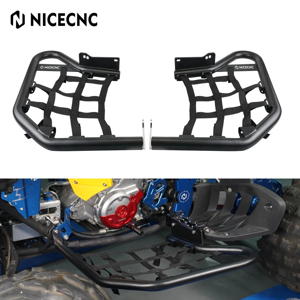 NICECNC 2PCS 700 Nerf Bars Foot Heel Pegs Guard With Net For Yamaha Raptor 700R 2009-2023 700 2006-2023 Aluminum