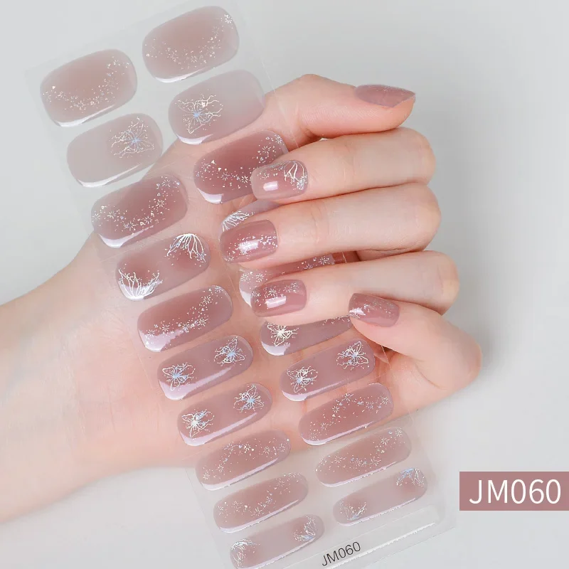 20 Tips Adhesive Waterproof Long Lasting Black Cat Eye Semi-Cured Gel Nail Strips Patch Sliders Gel Nail Stcikers UV Lamp Need