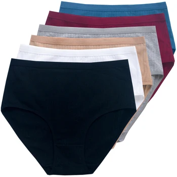 6pcs Cotton Women Panties Lady Plus Size Underwear High Waist Briefs Breathable Solid Color Female Lingerie Shorts 1