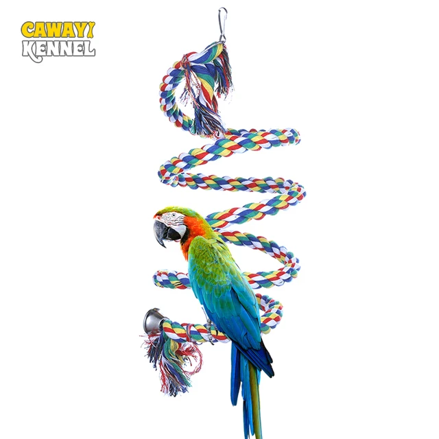 Bird Perch Toy Parrot Cotton Rope Chewing Bar Cage Stand Spiral With Bell  50cm