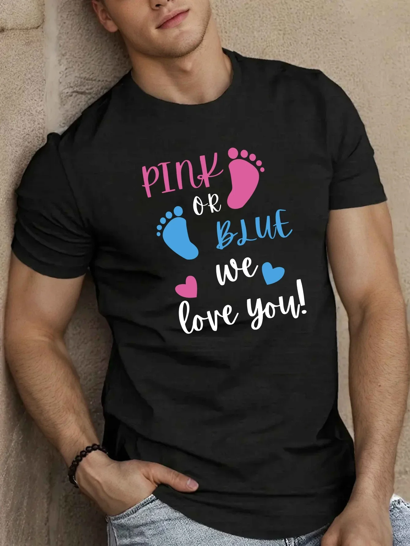 Geschlechtsneutrales Baby-Fußabdruck-T-Shirt aus Baumwolle für Männer, Schwangerschaftsankündigung, Party, Freizeit, Sommer-T-Shirt