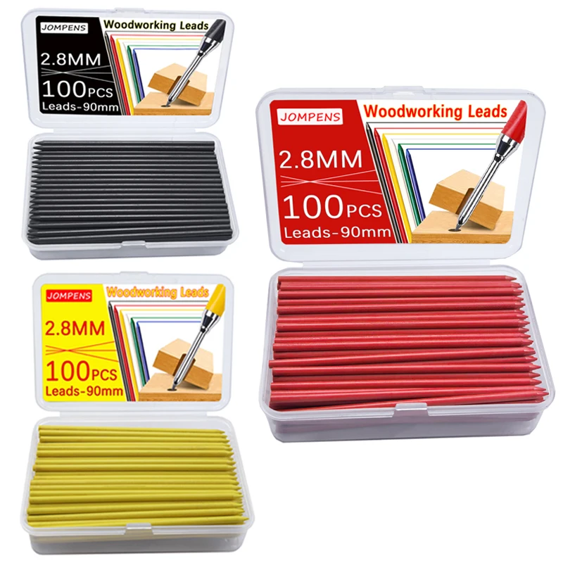 50Pcs/100Pcs Large Capacity 2B Woodworking Lead Core Black Yellow Red 2.8mm Automatic Pencil Lead Deep Hole Marked Lead Core 2