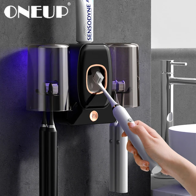 Oneup Smart Uv Fogkefe Tartó Sterilizálás Automatikus Fogkrém Sajtolás Nélküli Otthoni Szervező Fürdőszoba Kiegészítők Készlet