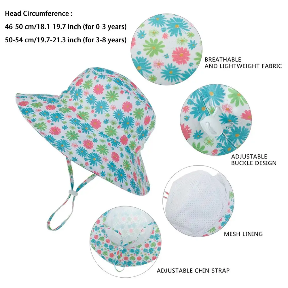 Summer Boys Girls Wide Brim Swimming Hats UV Protection Bucket Hat with Adjustable Chin Strap Beach Cap Baby Sun Hat