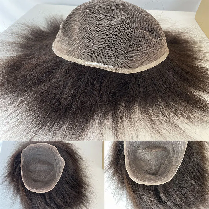 Full French Lace Mens Toupee Kinky Straight 100% Human Hair Men\'s Hairpieces For Men Natural Hairline Mens Lace Hair Wigs 10X8
