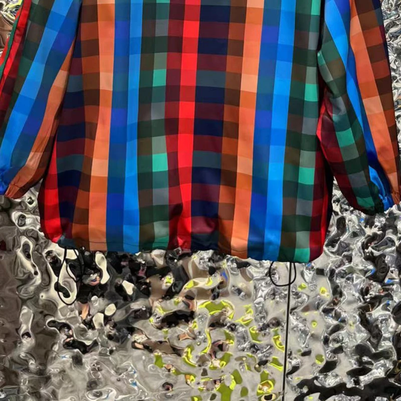 Fashion Plaid Hoodie Women Oversized Sweatshirt Thin Tops Quick Dry Outdoor Jackets Long Sleeve Outerwear Harajuku
