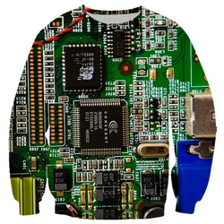 Sweat à capuche à manches longues pour hommes, impression 3D, Circuit électronique, Circuit imprimé vert, veste pour hommes, pull grande taille 