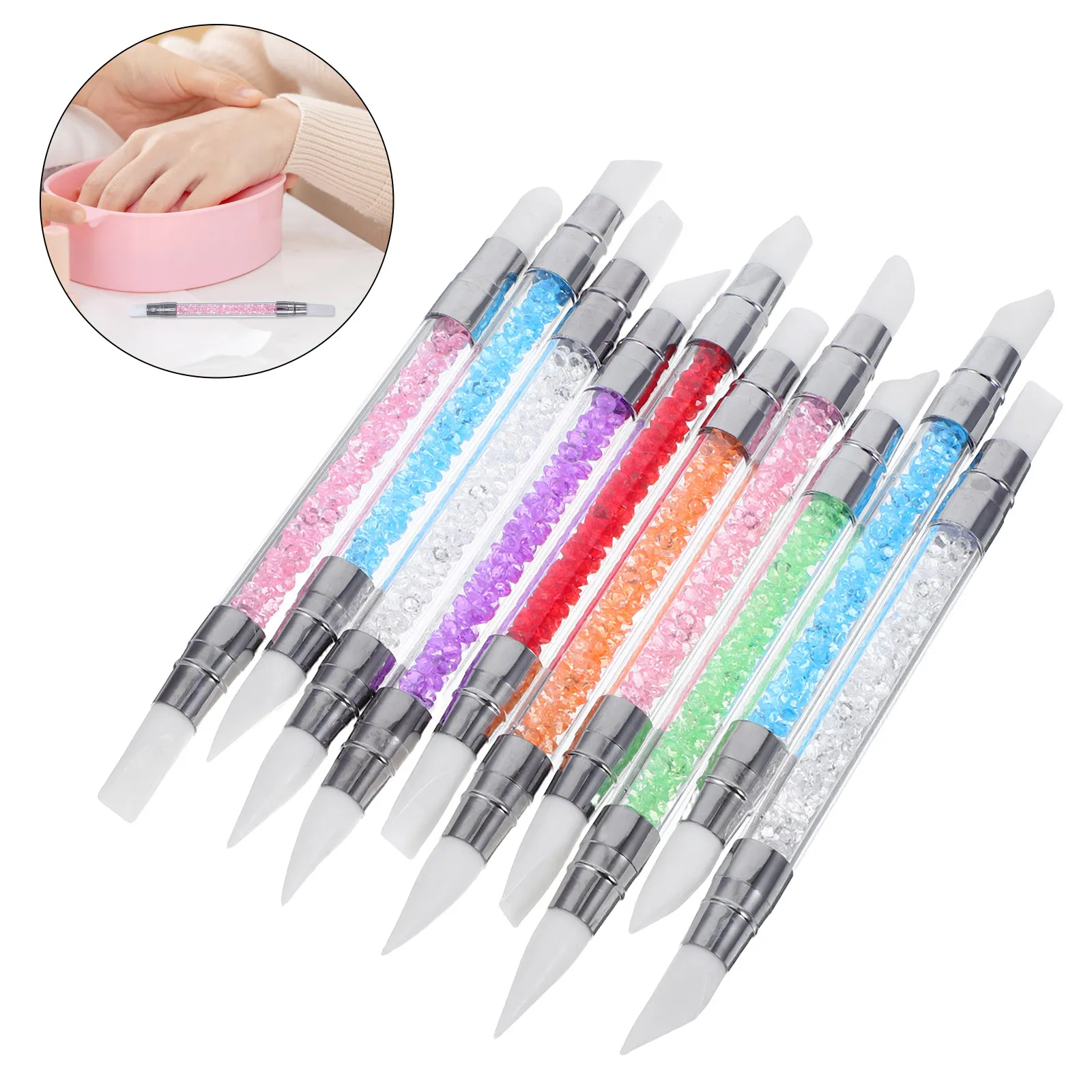 10종 네일아트 펜 실리콘 듀얼팁 디자인, 미러 파우더 도포, 정밀 조각 및 도트링 DIY 매니큐어 세트