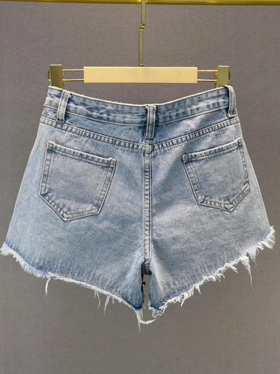 MOJY Denim Hot Pants Ripped Wide-Leg Denim Shorts Female 2023 Summer New Woman High Waist Loose and Slimming Short Jeans