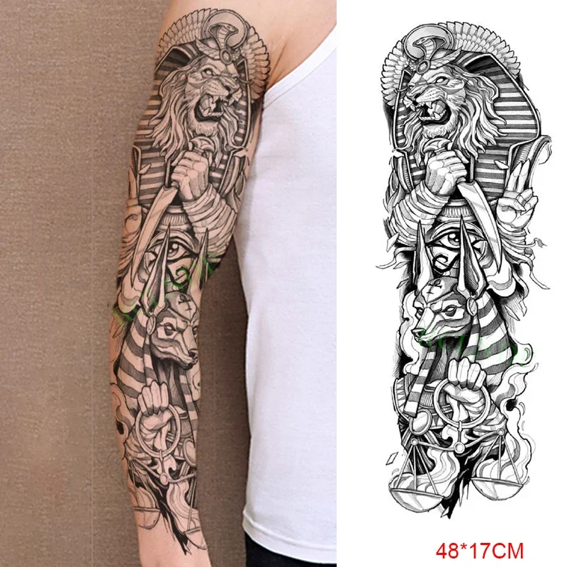 Waterproof Temporary Tattoo Sticker Anubis Ancient Egypt Greece Zeus Eye Full Arm Fake Tatto Flash Tatoo Sleeve for Men Women 2