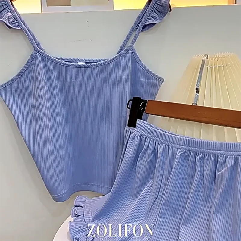 Casual Women's Pajama Set,2 Pes Spaghetti Strap Tank Top Loose Shorts Homewear Sleepwear Summer Comfortable Breathable Nightwear